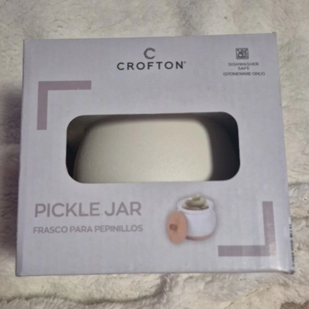 Crofton Pickle Jar White Stoneware with Wood Lid Kitchen Storage Canister New